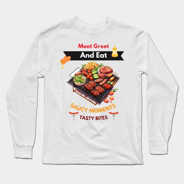 Barbecue (BBQ) filled with meat and vegetables on the grill Long Sleeve T-Shirt by MilkyBerry